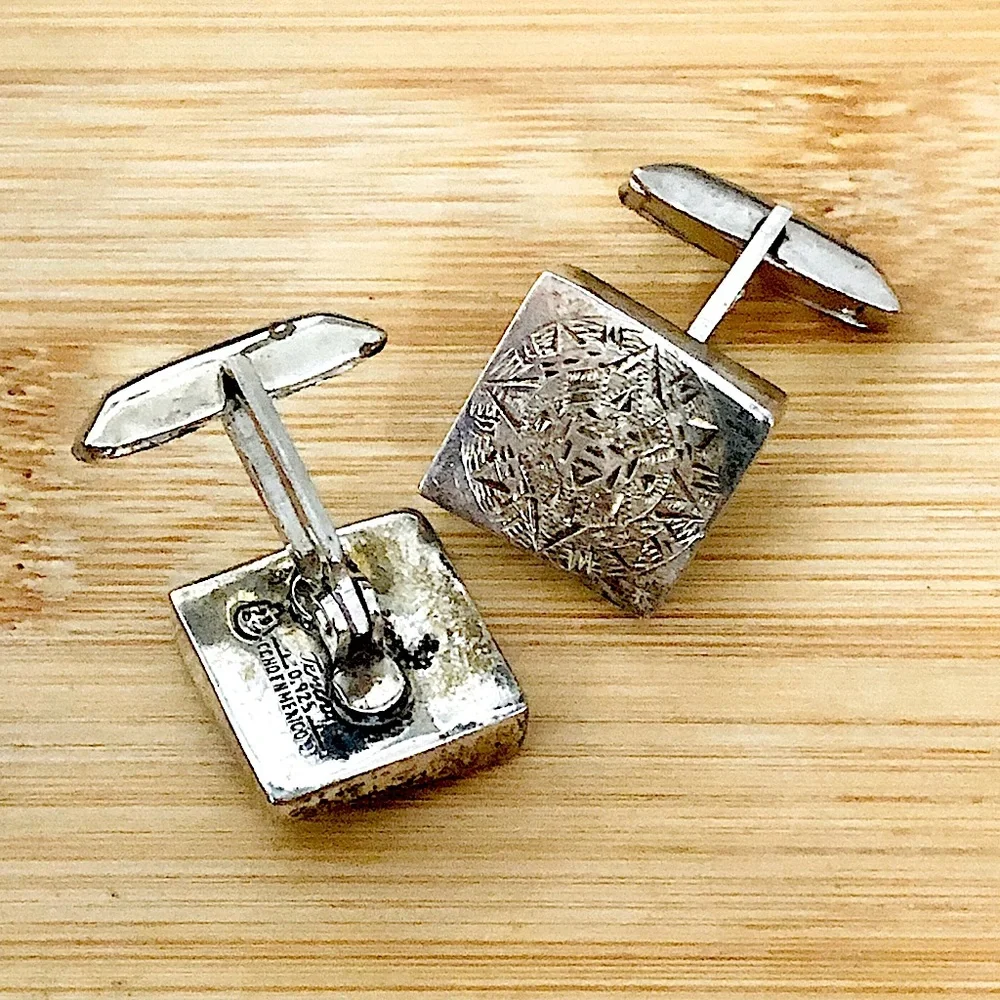 $36 Signed Vintage Estate Cufflinks Marked Temcha Bell 925 HECHO EN MEXICO